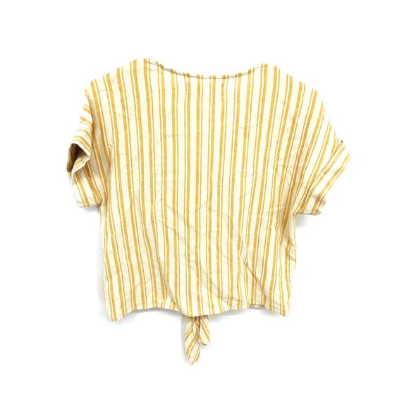 Cloth & Stone Yellow Tie Front Blouse Stripe Button Up Linen Blend Size XS - Picture 4 of 7